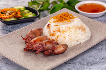 Tasty baby swuid with rice