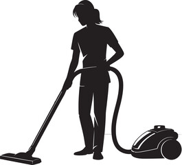 silhouette of a woman with vacuum cleaner