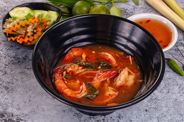 Asian sour spicy soup with prawn