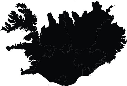black silhouette map of iceland with coastal outline isolated on white background for graphic or print use