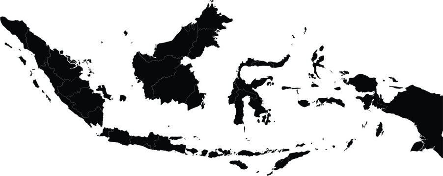black silhouette map of indonesia with islands and regional borders isolated on white background for design use