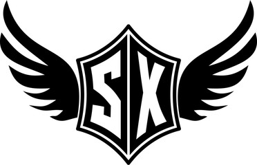 SX logo emblem with winged and shield template