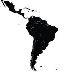 black silhouette map of latin america with country borders isolated on white background for graphic or print use   © Hamza