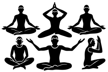 Collection of silhouettes depicting various yoga poses