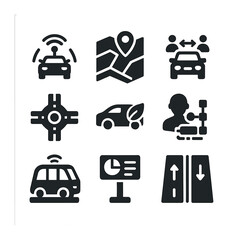 Smart City Mobility Icons. Solid, filled icons set of smart city mobility: vehicle-to-everything icon, city