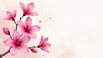 Naklejka premium Delicate pink watercolor flower blossoms, gold accents, abstract background , summer, flower, pastel