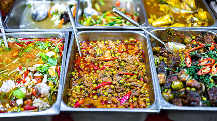 Thai street food sold at Banzaan Fresh Market in Patong, Phuket