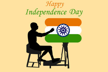 Silhouette of Mahatma Gandhi Painting Indian Flag. Patriotic digital artwork showing the silhouette of Mahatma Gandhi sitting and painting the Indian national flag on a canvas.