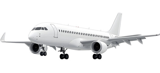 Obraz premium Sleek white passenger plane isolated against stark black background, aviation and travel