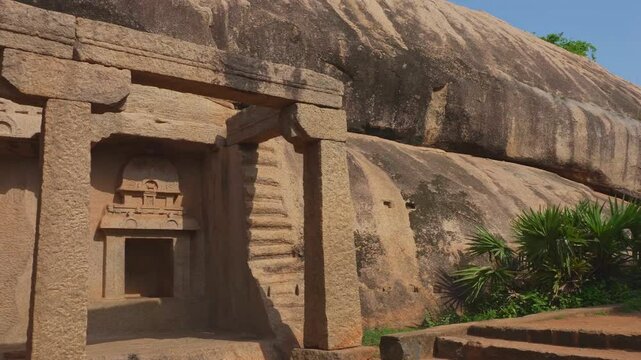 Exclusive Monolithic Rock Carved- Ramanuja Mandapam is UNESCO's World Heritage Site located at Mamallapuram or Mahabalipuram in Tamil Nadu, South India. Very ancient place in the world.