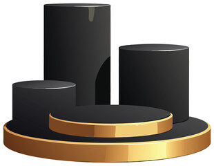 Luxurious Black and Gold Cylindrical Podiums for Premium Product Showcase