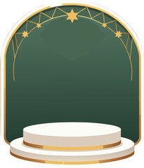 Ornate Green and Gold Islamic Archway Podium for Festive Product Showcase