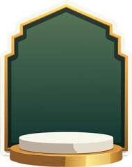 Elegant Green and Gold Islamic Arch Podium for Product Display