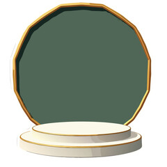 Elegant Cream and Gold Circular Podium with Gold Frame for Product Presentation