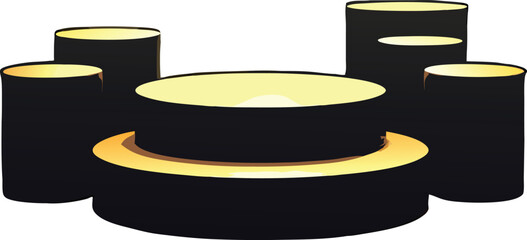 Set of Elegant Black and Gold Podiums on Dark Background for Product Display