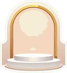 Warm Beige and Gold Arch Podium with Subtle Lighting for Product Showcase