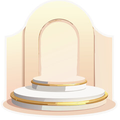 Soft Beige and Gold Arch Podium with Minimalist Design for Product Display