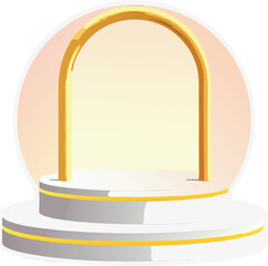 Empty Beige and Gold Arch Podium with Round Display Platform
