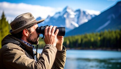 Obraz premium wildlife, birdwatcher and birds in a wilderness