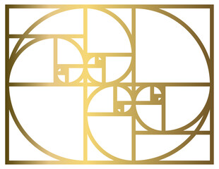 Golden Ratio with Gold Gradient , Phi, Fibonacci Sequence Illustration, Mathematical, Architectural Pattern, Sacred Geometry Clipart
