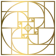 Golden Ratio with Gold Gradient , Phi, Fibonacci Sequence Illustration, Mathematical, Architectural Pattern, Sacred Geometry Clipart