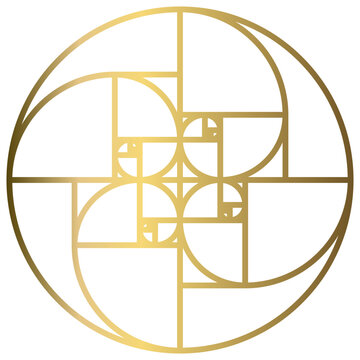 Golden Ratio with Gold Gradient , Phi, Fibonacci Sequence Illustration, Mathematical, Architectural Pattern, Sacred Geometry Clipart