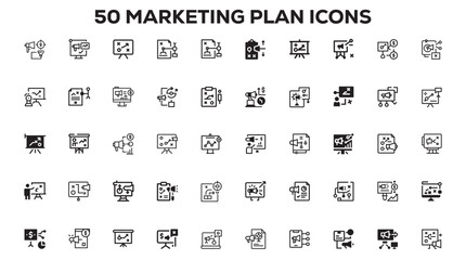 Marketing plan Icons with the same style and concept. Creative Icon Vector Images, Outline web icons set. Search Engine Optimization. Creative web icon collection. Simple vector illustration Design