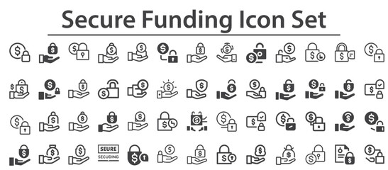 Secure funding for your business Icon Set. Cash register icons vectors illustrations. service mark, business idea, patent symbols and more. Business concept icon collection Vector.svg