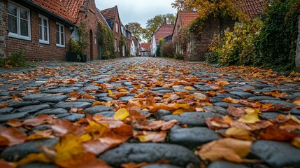 Autumn Cobblestone Street