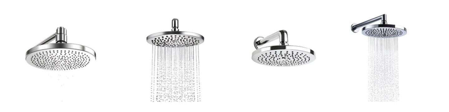 Set of modern shower head isolated on transparent background