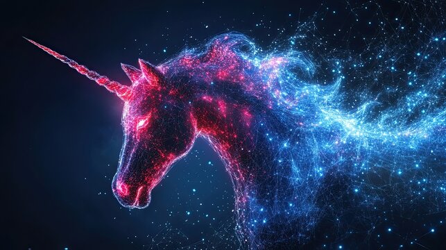 Unicorn startup concept, graphic of a digital unicorn symbolizing innovative startup success.
