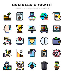 Vector icons set of Business Growth. Lineal Color style Icons.