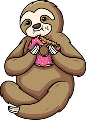 Sloth Eating Donut Vector Image