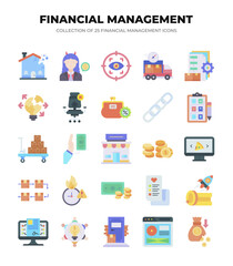 Financial Management Icons. 25 Flat Design Icons for Business