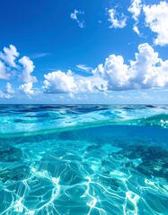 水中からの楽園：輝く夏空と透明な海Generated image