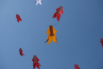Colorfull Kite on the sky, with blue sky, Kite Festival, bali traditional kite, bali giant kite © Adisaputra