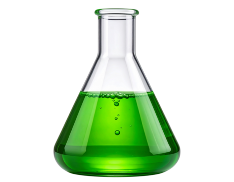Chemistry Lab Flask with Green Reagent, Transparent Cutout PNG