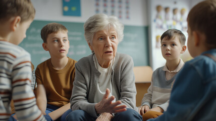 This elderly woman engages children, sharing valuable insights on parenting and upbringing.