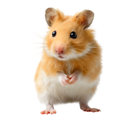 A cute hamster standing on its hind legs isolated on transparent background