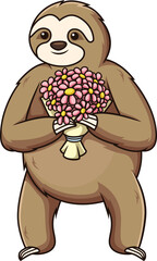 Sloth Holding Flowers Vector Image