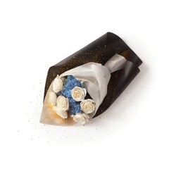 Elegant white rose and hydrangea bouquet isolated on white background