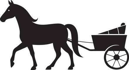 Horse pulling cart silhouette isolated on white background