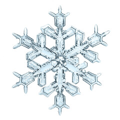 snowflake on a white background, macro photo of a natural Isolated crystal, winter snow