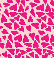A pattern of pink hearts on a light pink background.Seamless drawing.