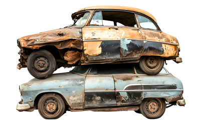 Stacked Vintage Cars: A Study in Rust, Decay, and Automotive History Displayed