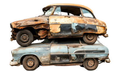 Stacked Vintage Cars: A Study in Rust, Decay, and Automotive History Displayed