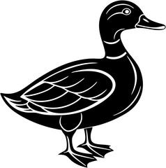 Modern minimalist rubber duck icon in solid black
