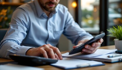Fototapeta premium Calculating financial projections office setting business analysis informal environment close-up view financial planning concepts