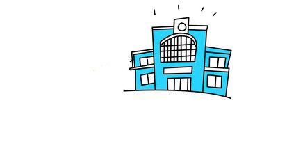 Abstract blue building icon on black background