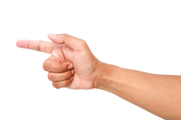 Pointing finger gesture, isolated on white background, demonstrating direction or selection